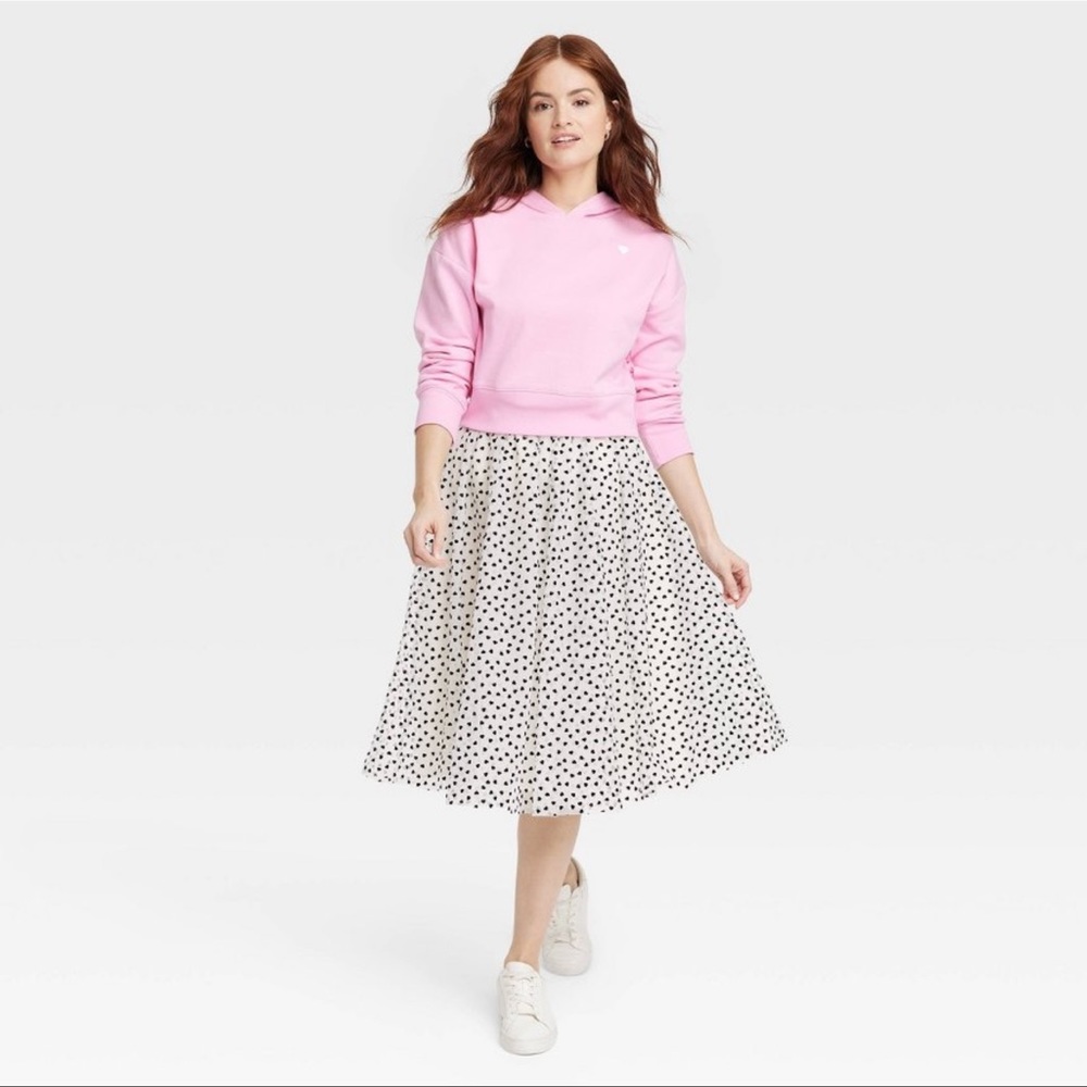 Women's Tulle Midi A-Line Skirt - A New Day Cream/Black Heart M